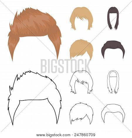 Mustache And Beard, Hairstyles Cartoon, Outline Icons In Set Collection For Design. Stylish Haircut 