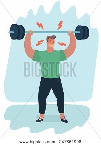 Vector Cartoon Illustration Of Man With A Barbell Handsome Man Lifting A Barbell Inside The Gym. Beg