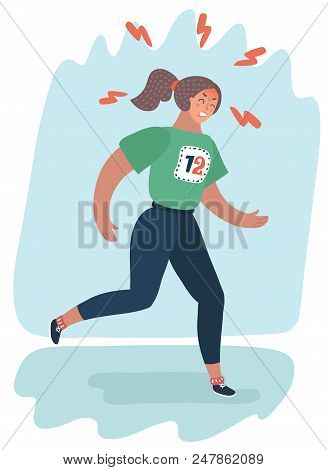 Vector Cartoon Illustration Of Girl In A Tracksuit Running Is And Workout. Athletic Walking. Sport F
