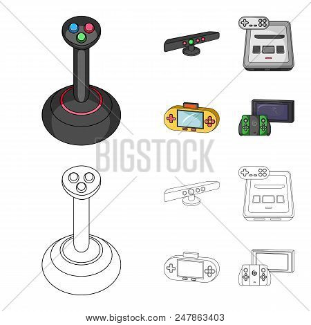 Game And Tv Set-top Box Cartoon, Outline Icons In Set Collection For Design.game Gadgets Vector Symb