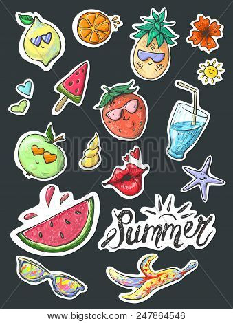 Set Of Fashion Patches, Fun Stickers, Cute Badges Vector In Cartoon Style.