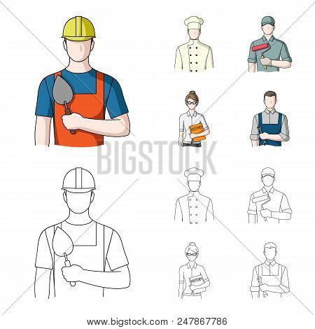 Cook, Painter, Teacher, Locksmith Mechanic.profession Set Collection Icons In Cartoon, Outline Style