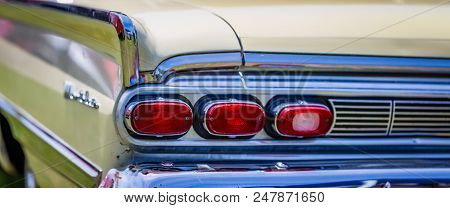 Shallow Depth Of Field Closeup Of The Taillight Assembly Details On A 1964 Mercury Montclair.