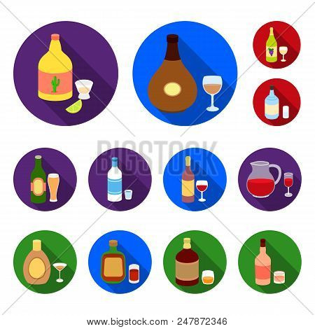 Types Of Alcohol Flat Icons In Set Collection For Design. Alcohol In Bottles Vector Symbol Stock  Il