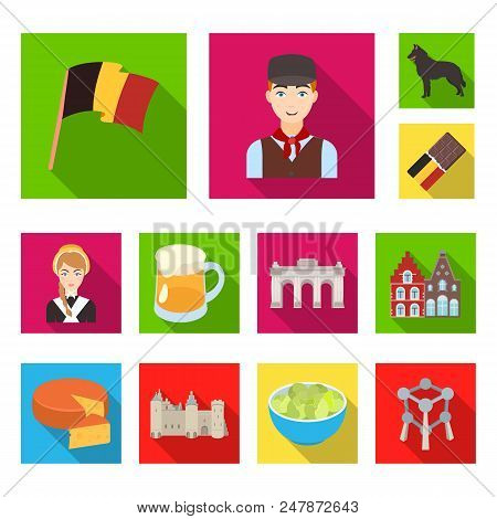 Country Belgium Flat Icons In Set Collection For Design.travel And Attractions Belgium Vector Symbol