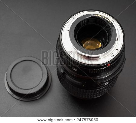 Gomel, Belarus - July 2, 2018: The Canon 100mm On A Black Background