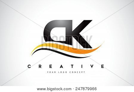 Ck C K Swoosh Letter Logo Design With Modern Yellow Swoosh Curved Lines Vector Illustration.