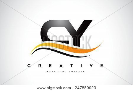 Cy C Y Swoosh Letter Logo Design With Modern Yellow Swoosh Curved Lines Vector Illustration.