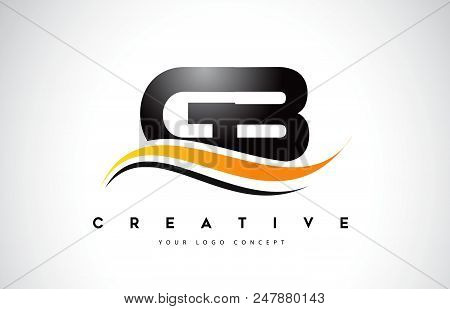 Gb G B Swoosh Letter Logo Design With Modern Yellow Swoosh Curved Lines Vector Illustration.