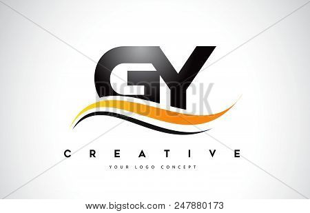 Gy G Y Swoosh Letter Logo Design With Modern Yellow Swoosh Curved Lines Vector Illustration.