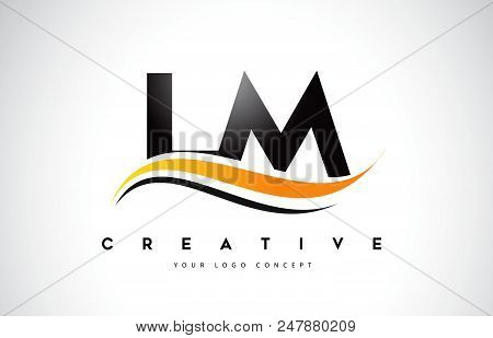Lm L M Swoosh Letter Logo Design With Modern Yellow Swoosh Curved Lines Vector Illustration.