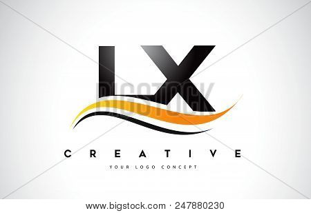 Lx L X Swoosh Letter Logo Design With Modern Yellow Swoosh Curved Lines Vector Illustration.