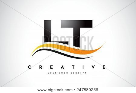 Lt L T Swoosh Letter Logo Design With Modern Yellow Swoosh Curved Lines Vector Illustration.