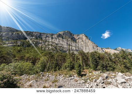 Forest And Mountains In Sarca Valley (valle Del Sarca) Near Arco And The Lake Garda In Trentino Alto
