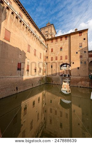 Estense Castle Or Castle Of San Michele (1385) Is A Moated Medieval Castle In The Center Of Ferrara,