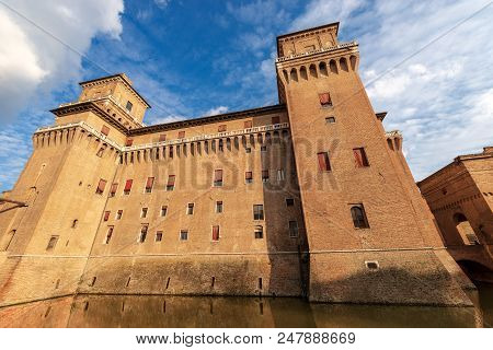 Estense Castle Or Castle Of San Michele (1385) Is A Moated Medieval Castle In The Center Of Ferrara,