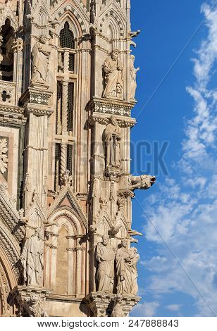 Detail Of The Facade Of The Siena Cathedral (santa Maria Assunta) 1220-1370. Toscana (tuscany), Ital