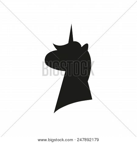 Black Silhouette Of Unicorn On White Background. Vector Illustration. Black Shape Of Unicorn S Head.