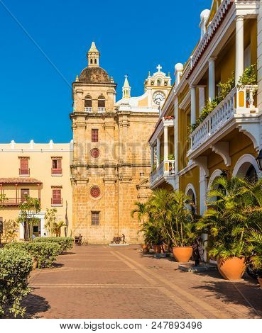 Cartagena, Colombia. March 2018. A View Of The Cathedral San Pedro Claver Cartagena Colombia.