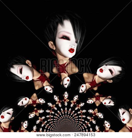 Digital Illustration Of A Girls Face, Digital Model