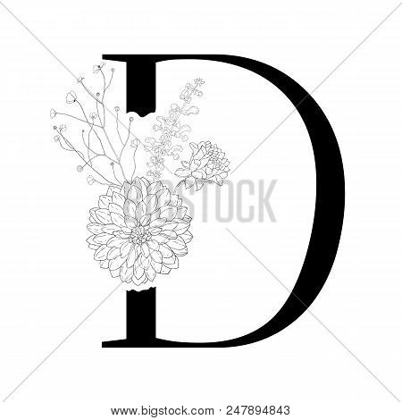 Floral Alphabet. Decorative Serif Letter. Uppercase Font.
