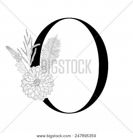 Floral Alphabet. Decorative Serif Letter. Uppercase Font.