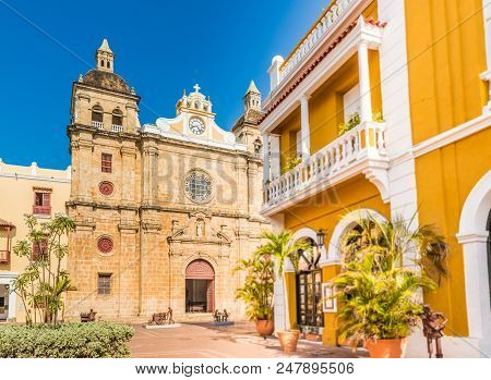 Cartagena, Colombia. March 2018. A View Of The Cathedral San Pedro Claver Cartagena Colombia.