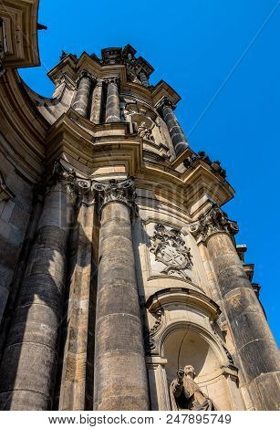 Cathedral Of The Holy Trinity Or Hofkirche Detail View With Monuments And Columns. Catholic Church O