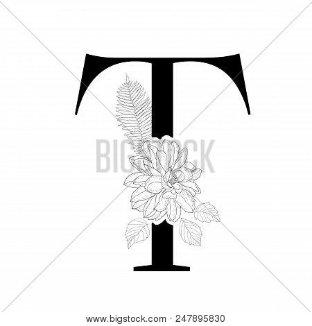 Floral Alphabet. Decorative Serif Letter. Uppercase Font.