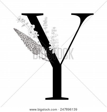 Floral Alphabet. Decorative Serif Letter. Uppercase Font.