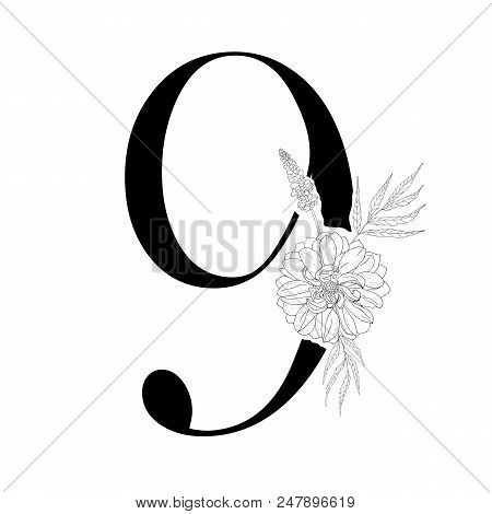 Floral Figure. Vintage Decorative Numeral On The White Background.