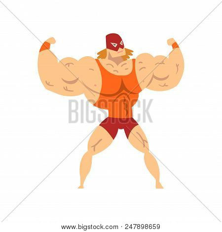 Professional Powerful Wrestler Character Showing His Muscles, Fighter Of Recreational Sports Show Ve