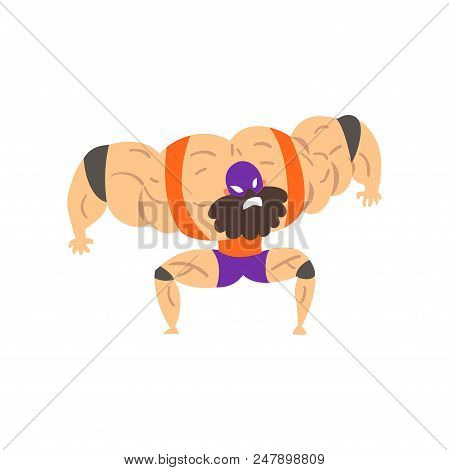 Masked Wrestling Fighter Character, Professional Wrestler Of Recreational Sports Show Vector Illustr