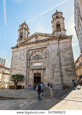 Vigo, Spain - May 20, 2017: View Of The Co-cathedral Of Santa Maria In The City Of Vigo, Spain.