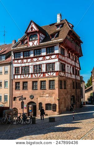 Nuremberg, Germany - April 14, 2018: Albrecht Durer House. Famous Sight In Nurnberg Castle. Medieval