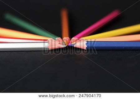 Concept Of Working Together, Creativity Build From Colored Pencils