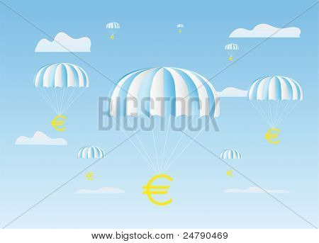 Tecknet euro går ner på en fallskärm