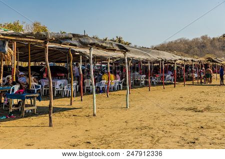 La Boquilla Cartagena, Colombia. March 2018. A View Of A Row Of Basic Restaurants On La Boquilla Bea