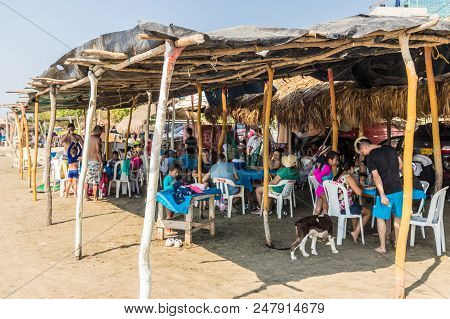 La Boquilla Cartagena, Colombia. March 2018. A View Of A Restaurant On La Boquilla Beach Near Cartag