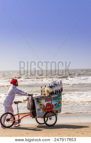 La Boquilla Cartagena, Colombia. March 2018. A View Of A Refreshment Seller On La Boquilla Beach Nea