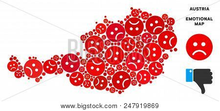 Sorrow Austria Map Composition Of Sad Emojis In Red Colors. Negative Mood Vector Template Of Crisis 