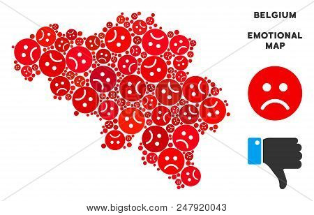 Emotion Belgium Map Mosaic Of Sad Emojis In Red Colors. Negative Mood Vector Concept Of Crisis Regio