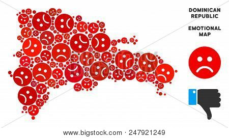 Emotional Dominican Republic Map Mosaic Of Sad Emojis In Red Colors. Negative Mood Vector Template O