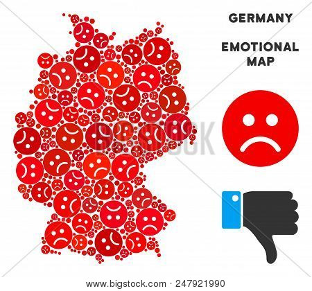 Sorrow Germany Map Composition Of Sad Emojis In Red Colors. Negative Mood Vector Concept Of Depressi