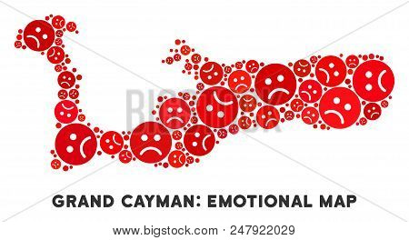 Sorrow Grand Cayman Island Map Composition Of Sad Emojis In Red Colors. Negative Mood Vector Concept