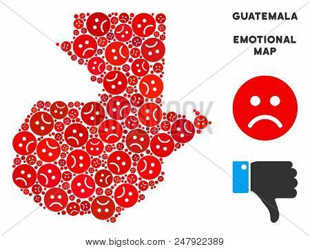 Emotional Guatemala Map Mosaic Of Sad Emojis In Red Colors. Negative Mood Vector Concept Of Depressi