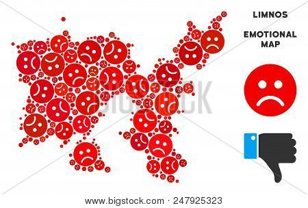 Emotion Limnos Greek Island Map Mosaic Of Sad Emojis In Red Colors. Negative Mood Vector Concept Of 