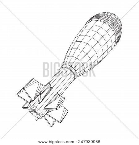 Missile, Nuclear Bomb Or Mortar Mine Wireframe Low Poly Mesh Vector Illustration