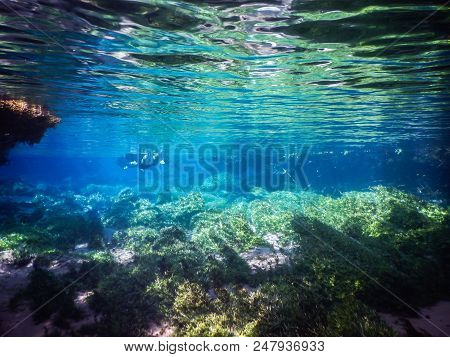 Practicing Diving And Snorkeling, Mysterious Lagoon, Beautiful Lagoon Of Transparent Turquoise Blue