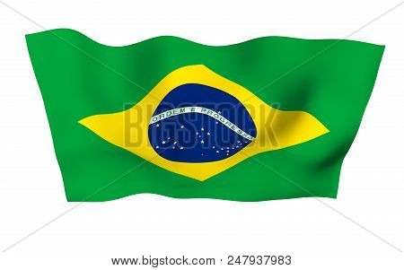 Waving Flag Of Brazil. Ordem E Progresso. Order And Progress. Rio De Janeiro. South America. State S